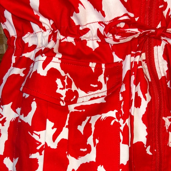 Petite PXL Red White Abstract Print Jacket Zip Front Drawstring Utility - Picture 4 of 8